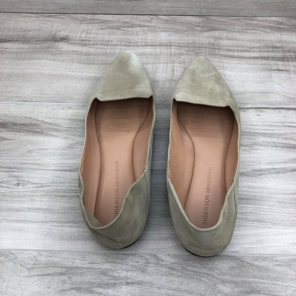 Sigerson Morrison Flats Women's 7.5 B Tan Suede Slip On Pointed Toe Shoes - Picture 9 of 12